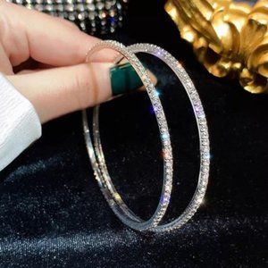 NEW STERLING SILVER DIAMOND ROUND HOOP EARRINGS